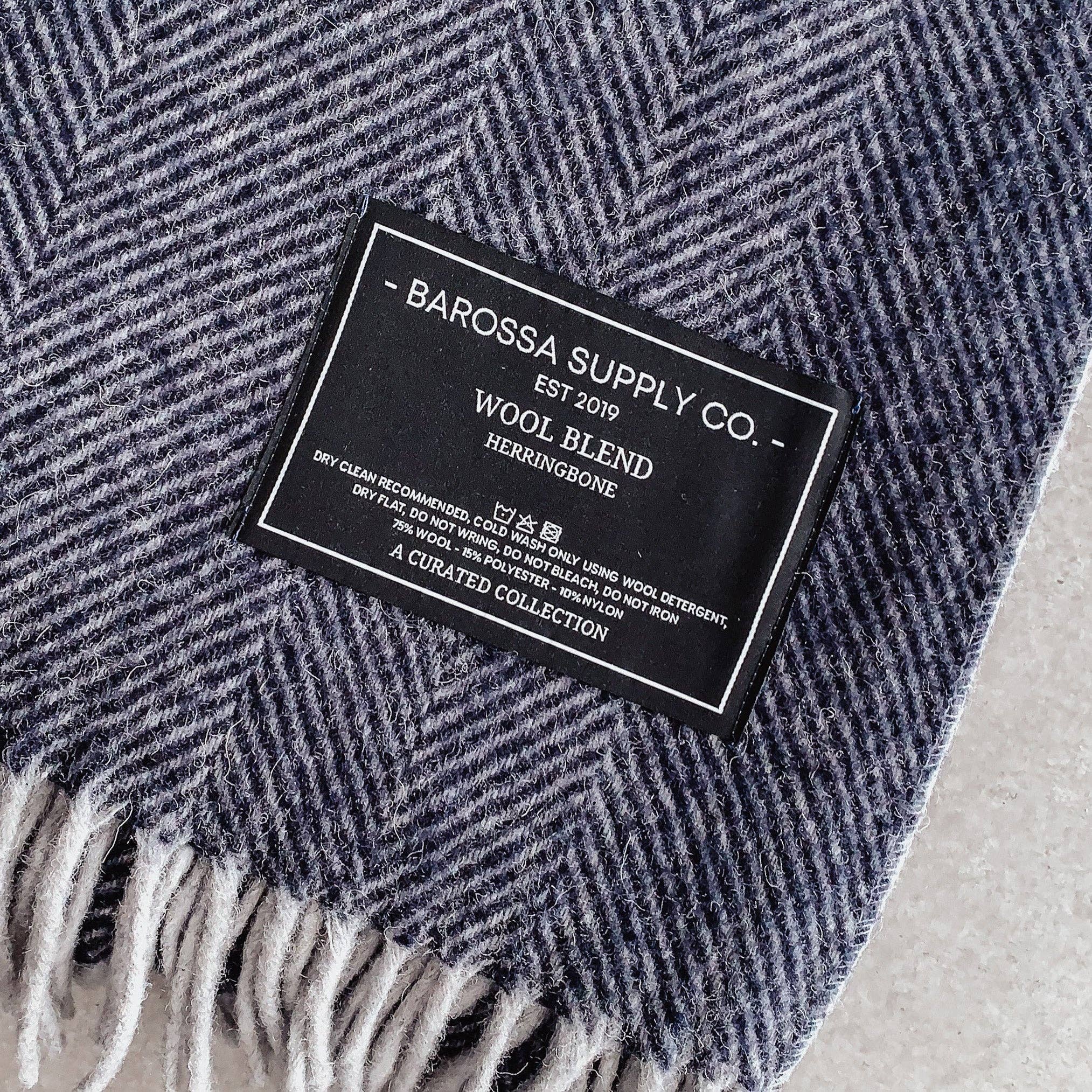Herringbone Wool Blend Blanket - Blue