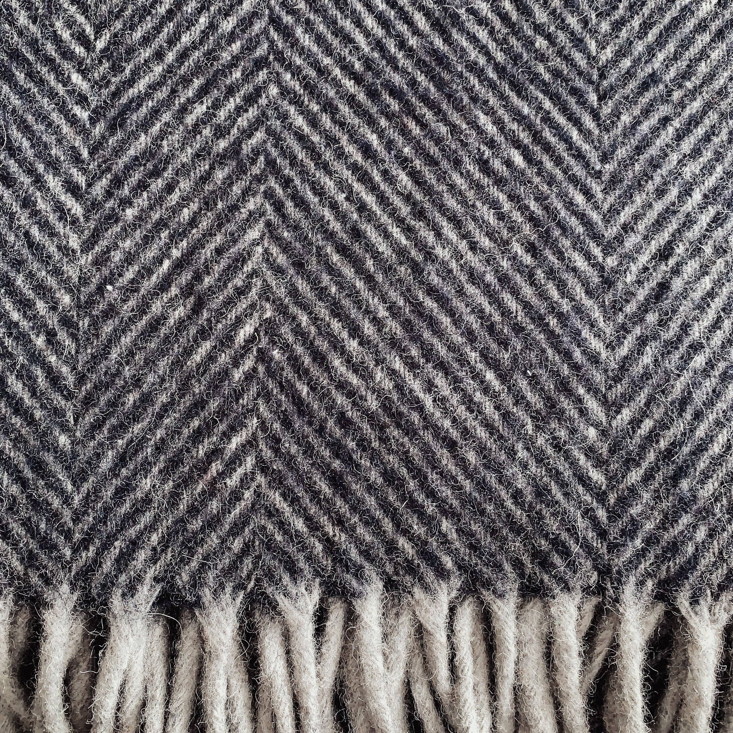 Herringbone Wool Blend Blanket - Blue