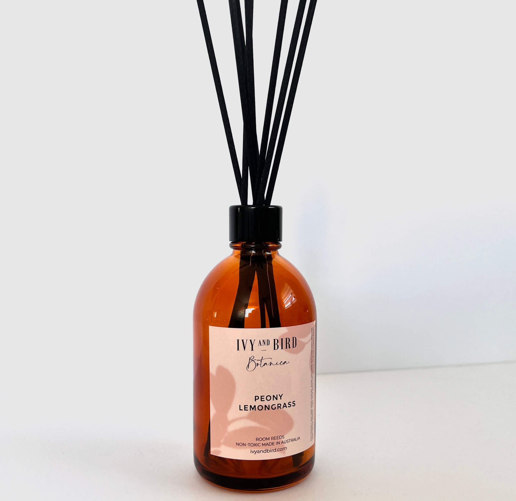 reed diffuser home fragrance in peony lemongrass in amber 200 mls bottle handmade in australia