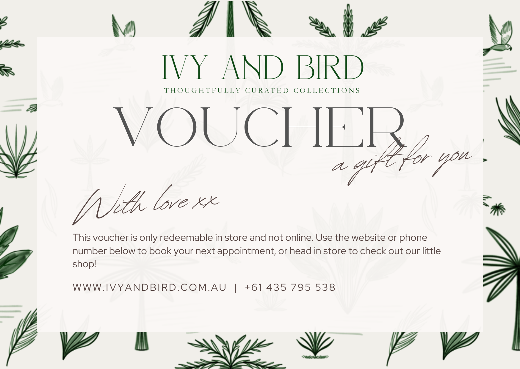 Ivy & Bird e-Gift Certificate