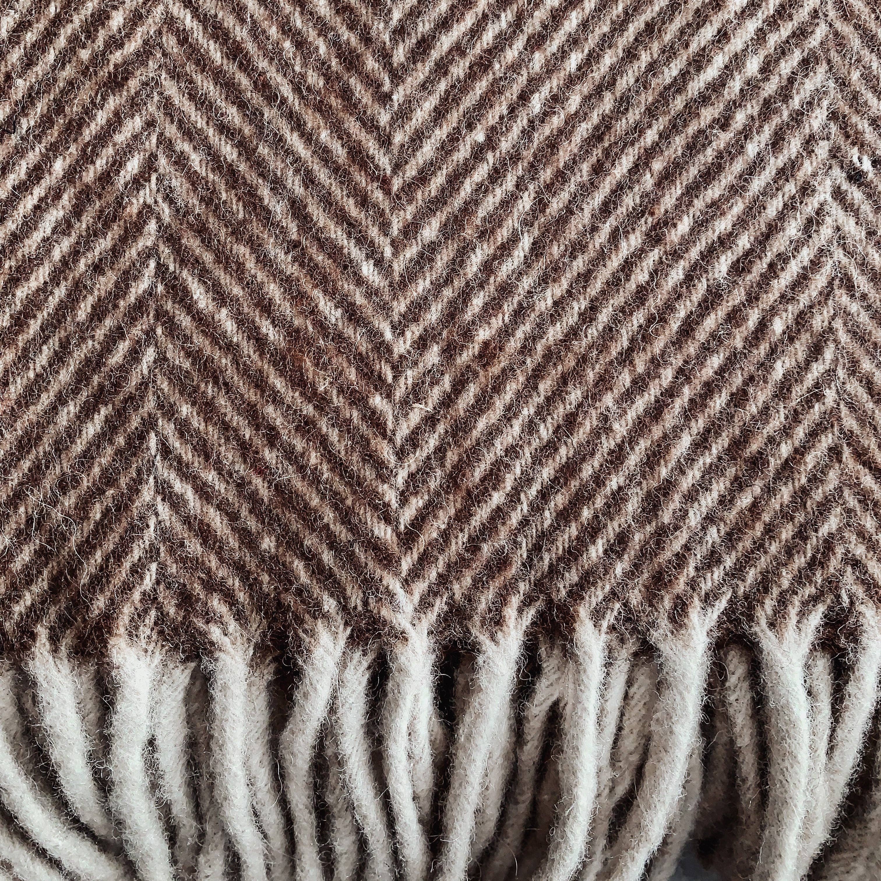 Herringbone Wool Blend Blanket - Chocolate