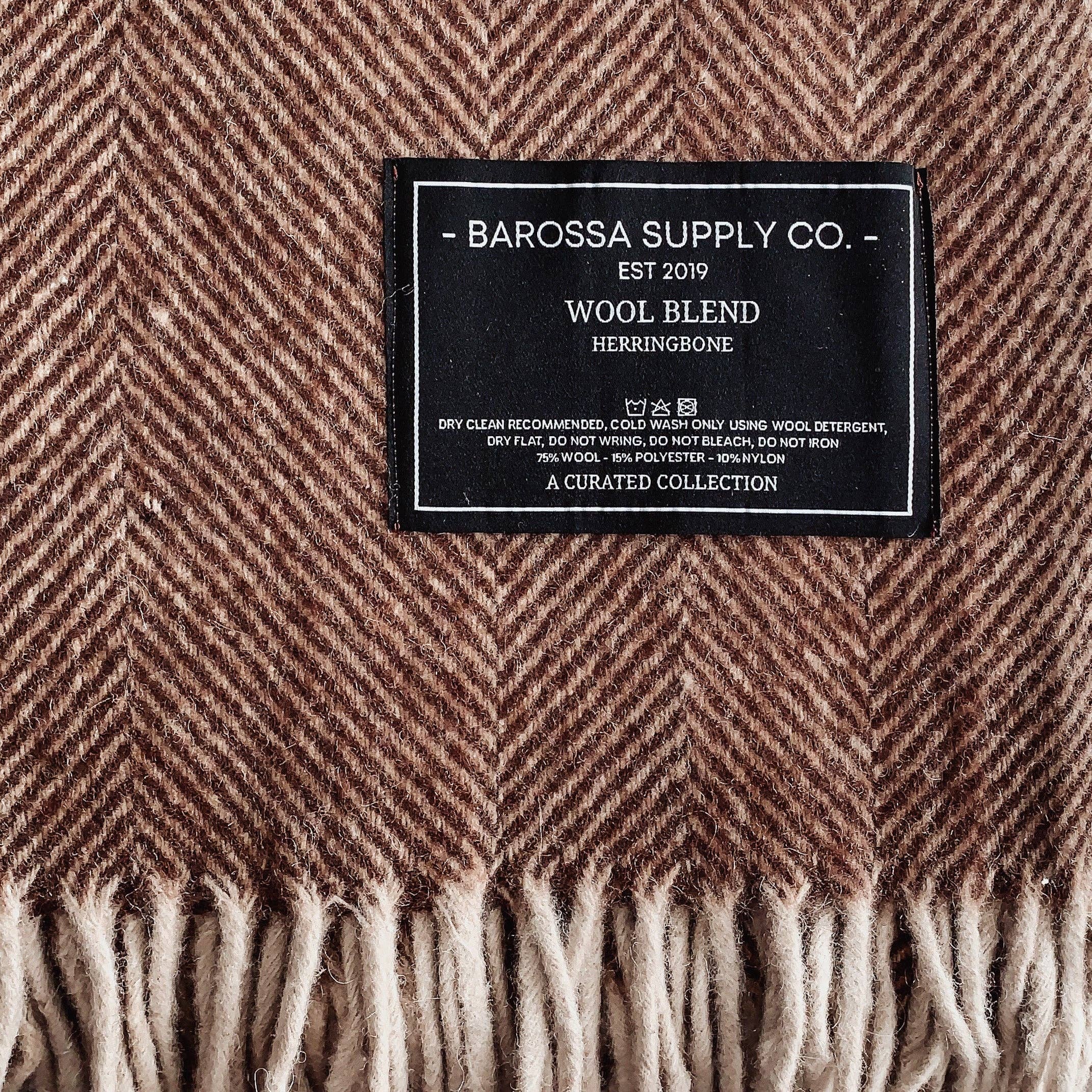 Herringbone Wool Blend Blanket - Chocolate