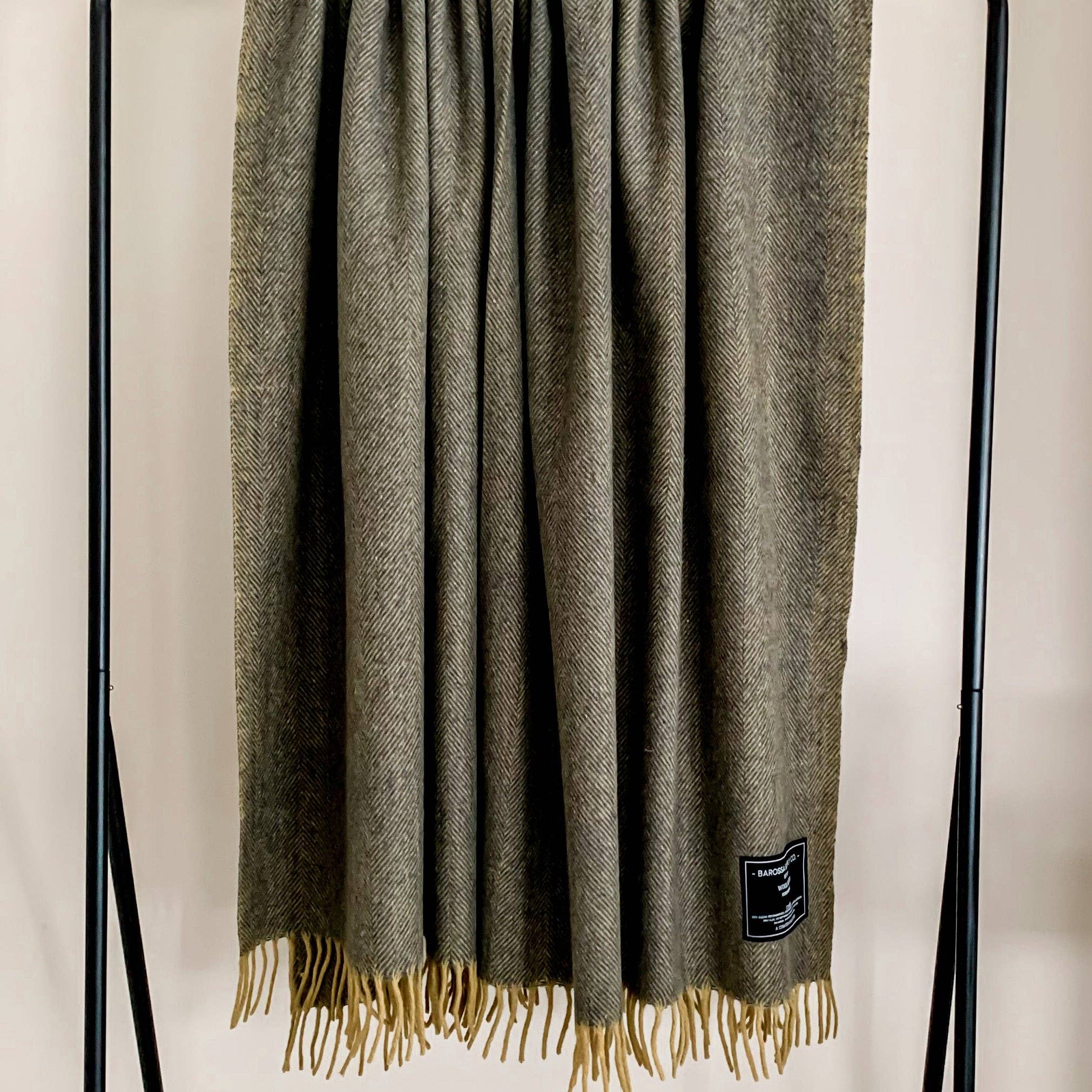 Herringbone Wool Blend Blanket - Blue / Yellow Ochre