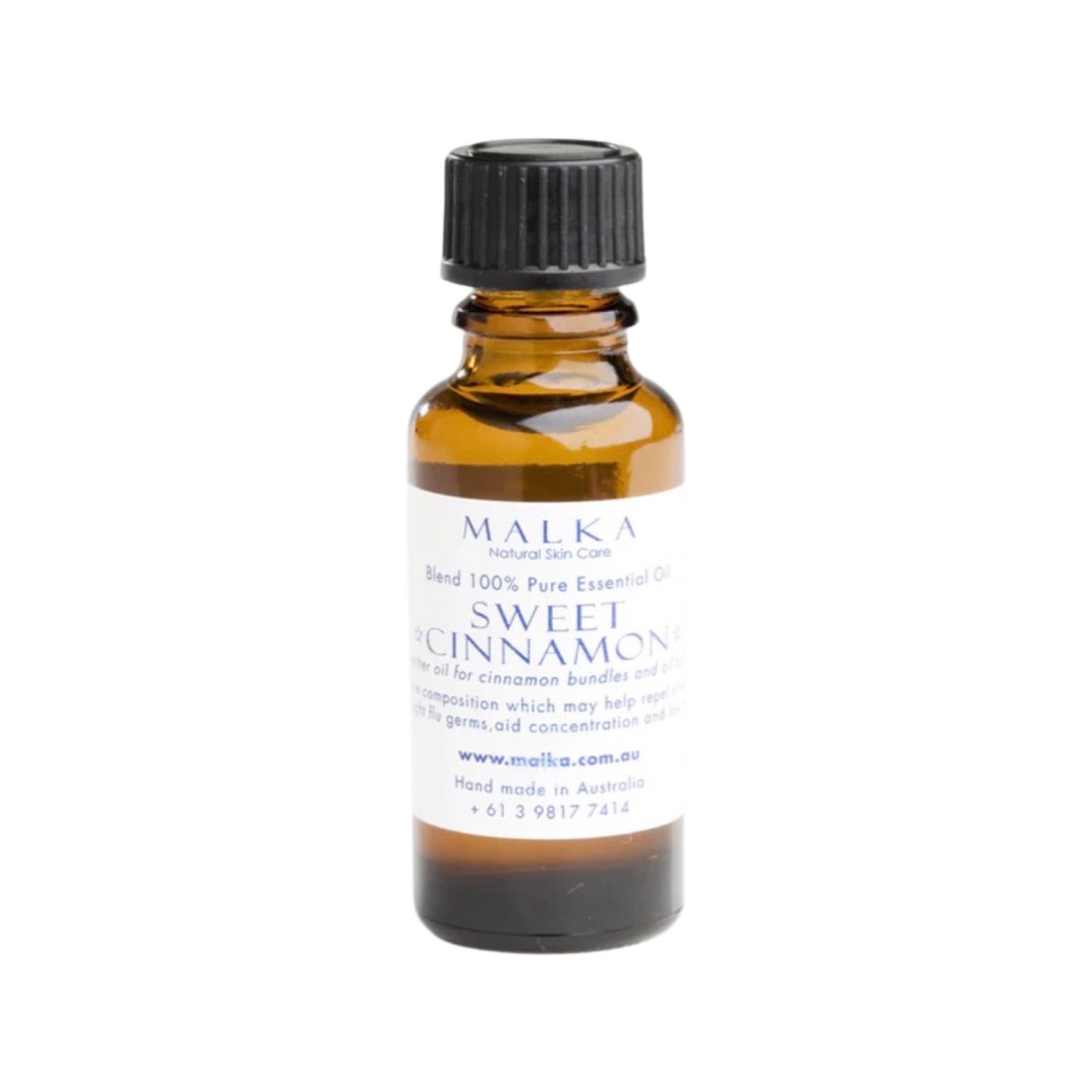 Malka Sweet Cinnamon Oil concentrate bottle 10mls on white background