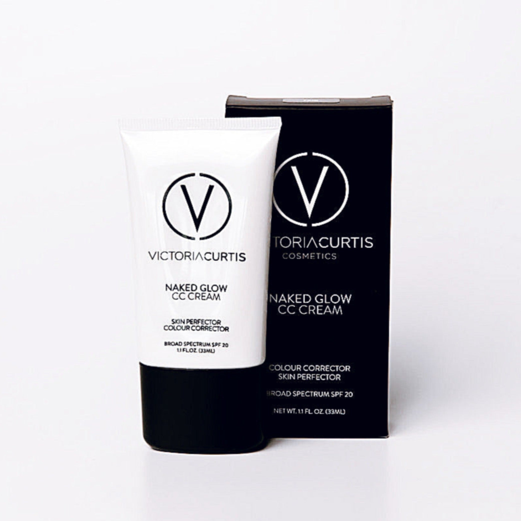 CC Cream Curtis Collection makeup with tube and black box in picture on white background