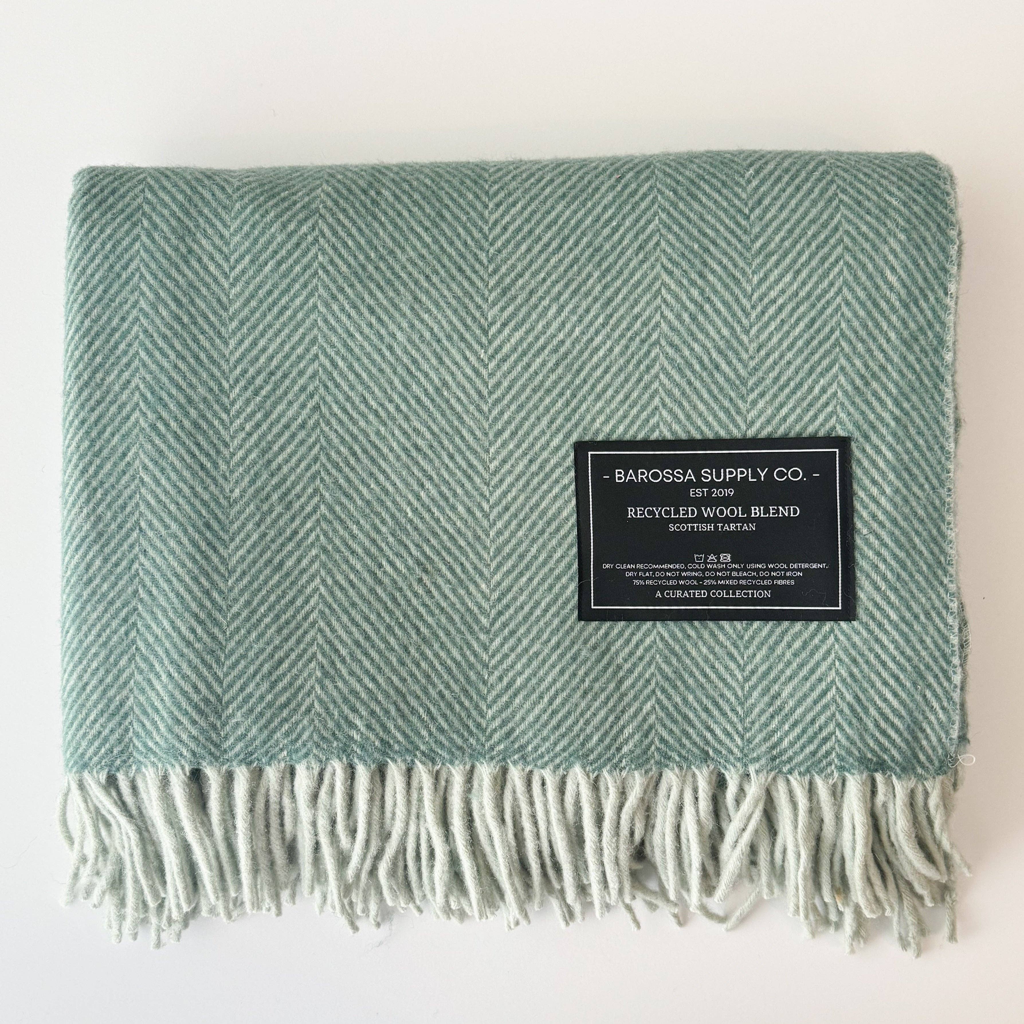 Herringbone Wool Blend Blanket - Mint Green
