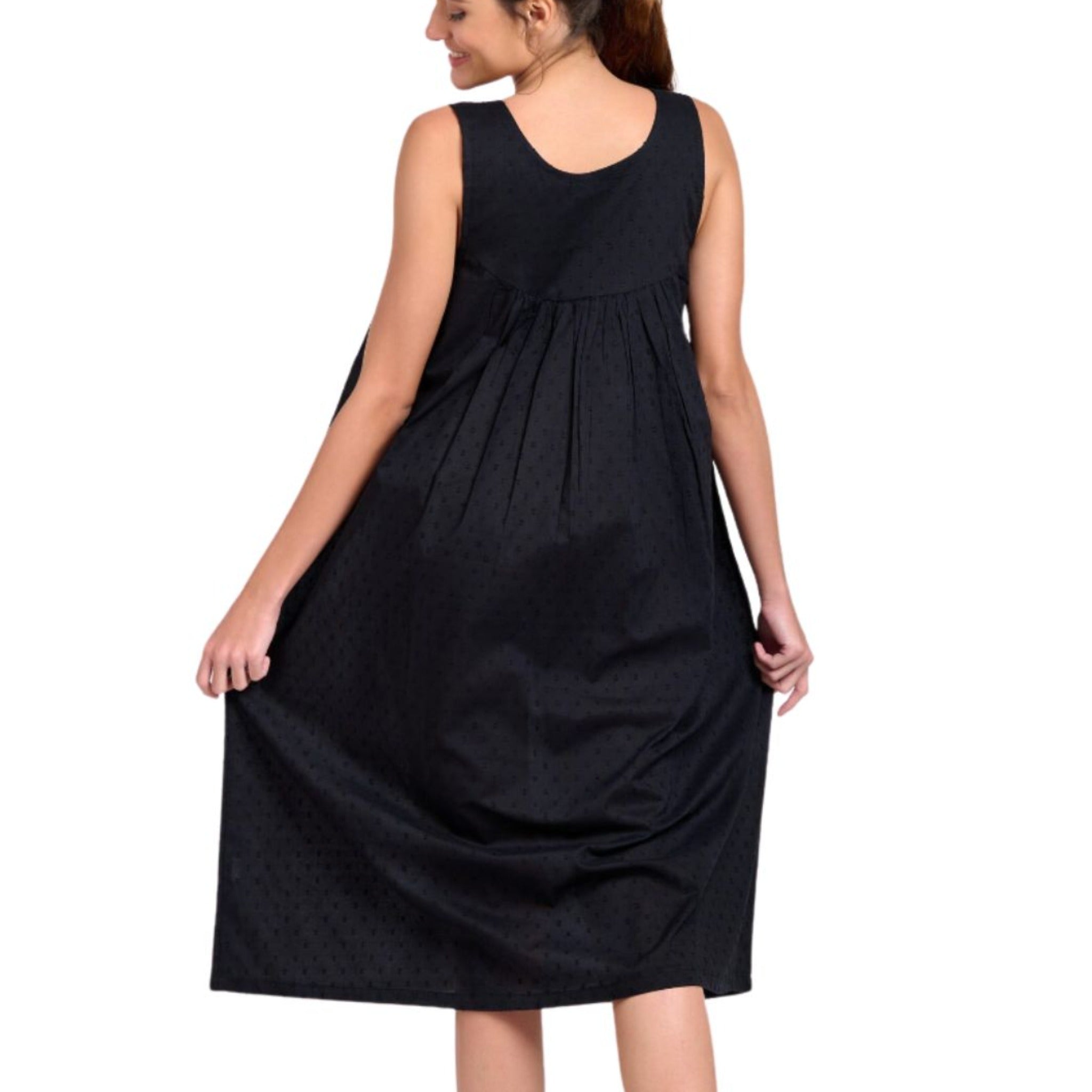 back view of black night gown cotton