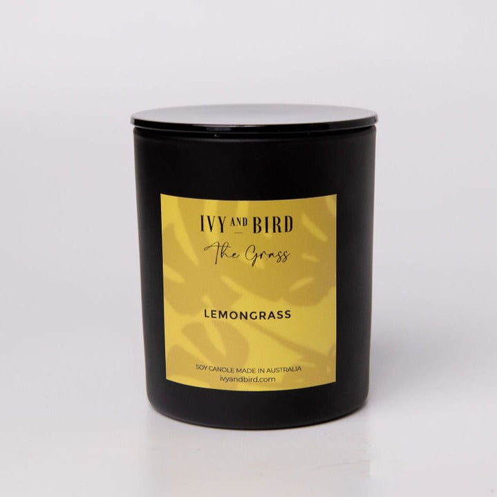 Lemongrass candle in black vessel 