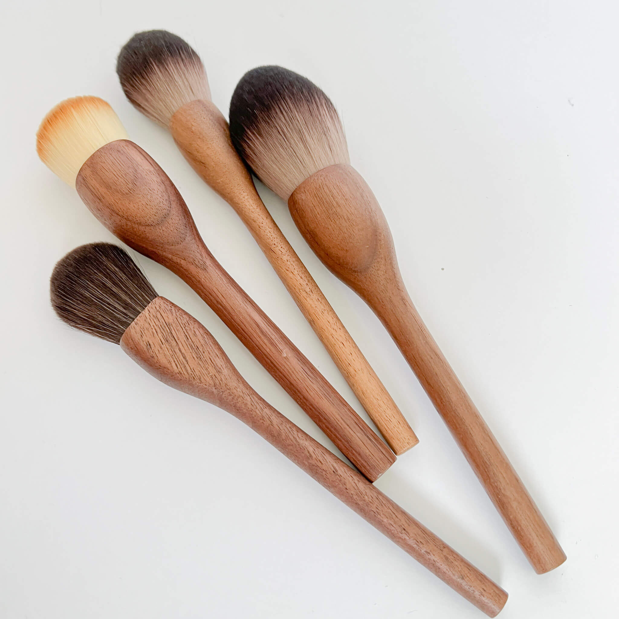 makeup brush set with walnut wooden handles 